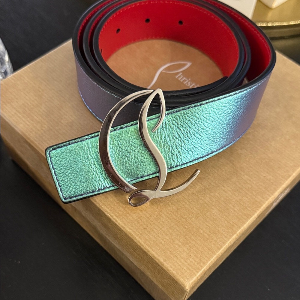 Christian Louboutin Iridescent Belt with Silver Buckle
